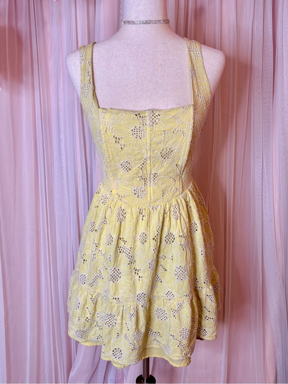 Lulu's Yellow Floral Eyelet Mini Dress